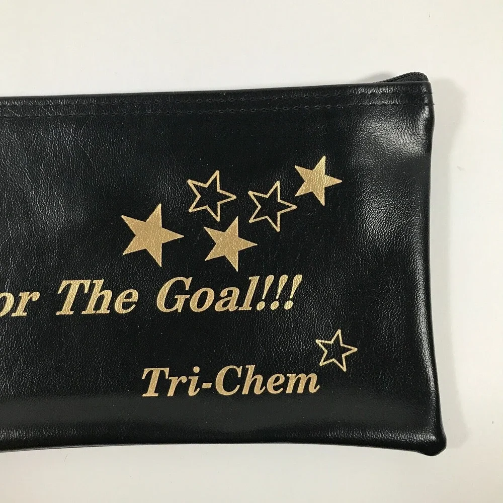Tri-Chem Go For The Goal Star Graphic Zipper Pouch Black Gold Faux Leather Bag